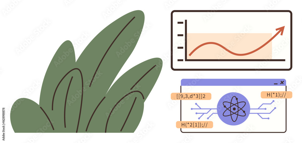 Poster growth chart and scientific diagram combining environmental element and data analysis. ideal for sus