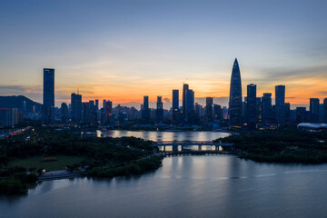 Naklejka premium Shenzhen skyline at Dusk, China
