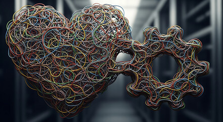 Close-up of colorful heart-shaped key made of wires on a dark background with shallow depth of field, celebrating Krishna janmashtami.