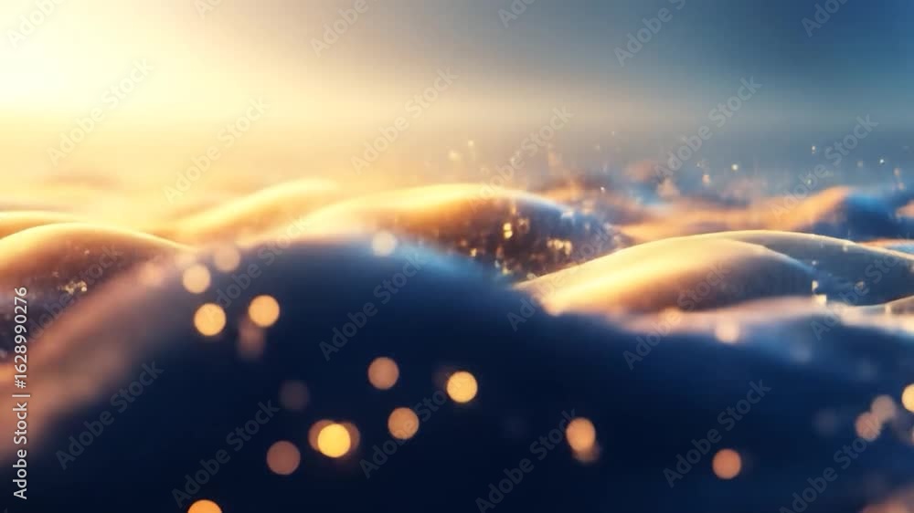 Poster abstract golden waves with sparkling particles - elegant motion background