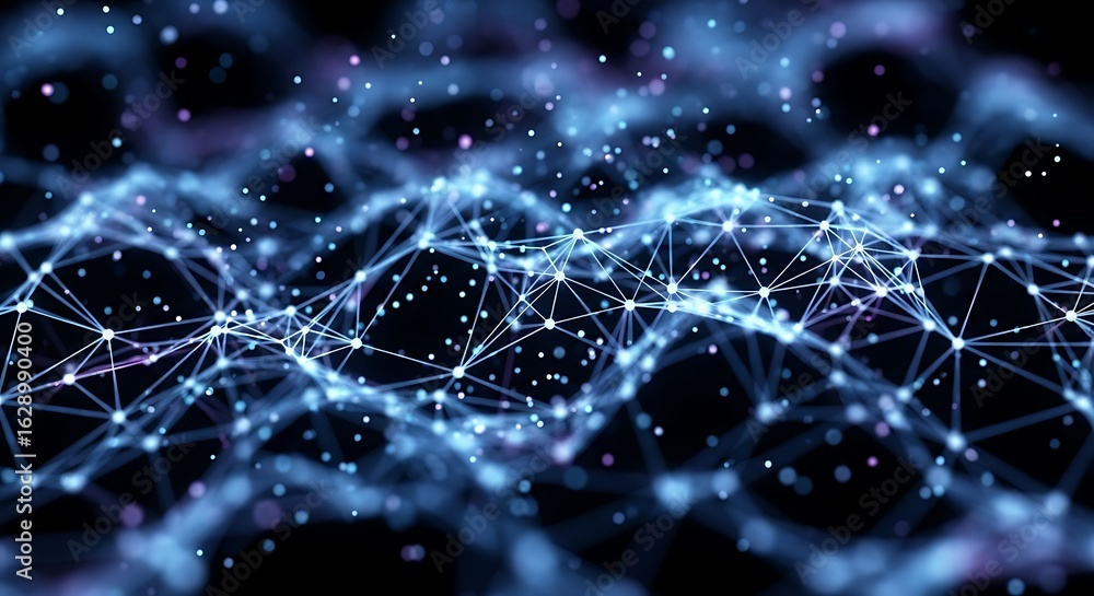 Aufkleber abstract network of interconnected glowing nodes and lines against a dark background, suggesting con