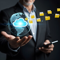Man Holding Digital Cloud Data Storage