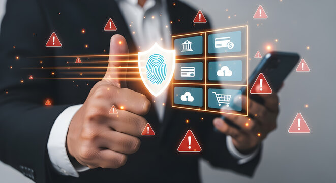 Mobile Security Protection Fingerprint Authentication and Online Shopping Icons