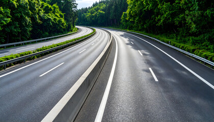Winding Asphalt Highway Through Lush Green Forest