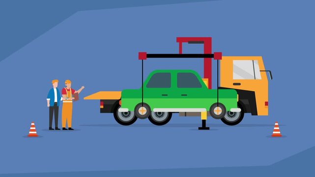 Tow Truck Service: Car Breakdown and Roadside Assistance sign cartoon animation