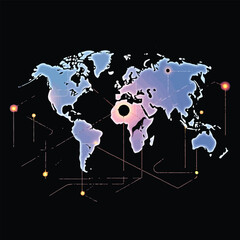Geographical World Map Design with Technology and Data Points