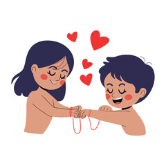 A sweet Raksha Bandhan scene showing a sister tying rakhi on her brother's wrist with love vector illustration.