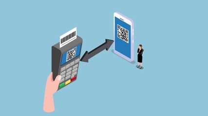 QR Code Payment and Mobile Transaction 3d animation cartoon - Powered by Adobe