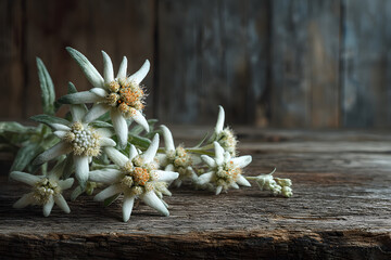 Obraz premium Edelweiss on wooden background