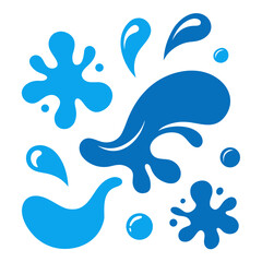 Dynamic blue water splashes and droplets