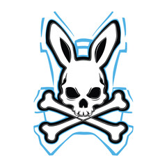 Skull and crossbones with bunny ears in a bold or edgy design combining cute and danger vector illustration.