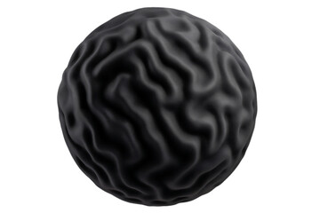 3D abstract black sphere with brain texture png file. Wrinkled or crumpled ball for complexity concepts. Abstract sphere isolated on transparent background for science or art design.