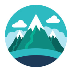 Stylized mountain landscape with snow capped peaks and clouds