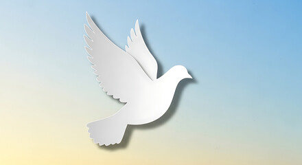 Flat lay of a white dove silhouette against a colorful gradient background celebrating Krishna janmashtami