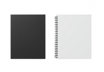A black and a white spiralbound notebook isolated on transparent background