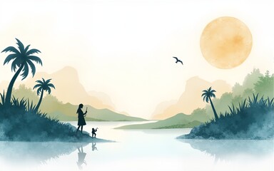 Banner template with world tourism day concept,watercolor style. High quality