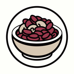 Simple illustration of a bowl filled with red kidney beans and white beans