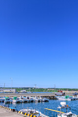 Landscape of the Town, Sea, and Mountains in Ochiishi, Nemuro, Hokkaido, Japan
