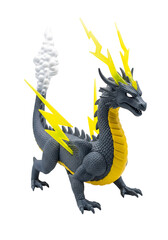 A digital dragon with gray scales yellow belly and lightning against a transparent backdrop.