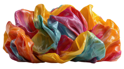 Colorful plastic bags sculpture: A vibrant sculpture composed of crumpled and flowing plastic bags in an array of bright colors.