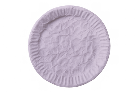 Crumpled lavender paper plate lying flat, lending texture and soft color for minimalist design layouts