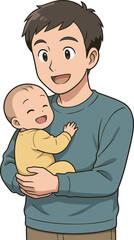赤ちゃんを抱っこするお父さんのイラスト