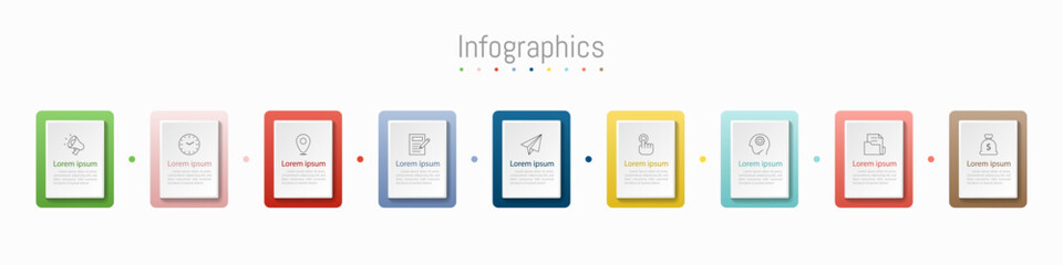 Infographic 9 options design elements for your business data. Vector Illustration.