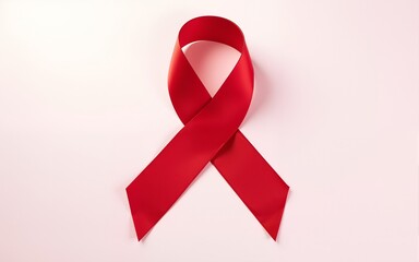 World aids day and national HIV/AIDS and ageing awareness month with red ribbon on woman hand support (bow isolated with clipping path). High quality