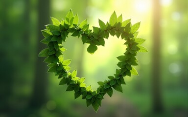 Leaves in forming a heart shape, World environment day and Earth day background. Generative AI. High quality