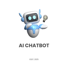 Fototapeta premium Cute AI Chatbot Logo Icon – Friendly Robot Assistant for Technology and Communication
