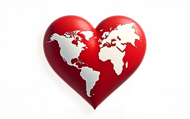 Planet Earth globe in the shape of a red heart. World health day or ecology environmental concept symbol isolated on white background, eps10 vector illustration. High quality