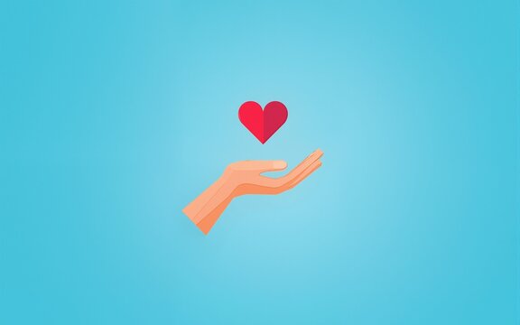 World humanitarian day background with hand give love heart symbol isolated on blue background. High quality