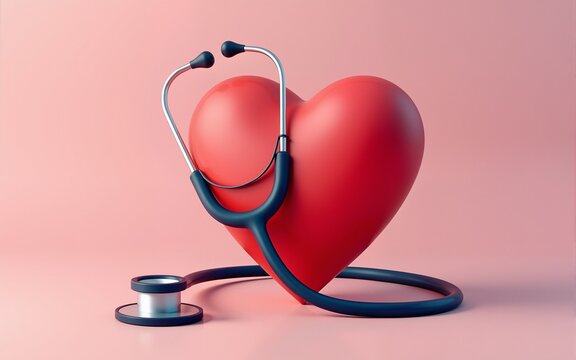 World Heart Day concept, 3D heart with a stethoscope heart health care concept. High quality
