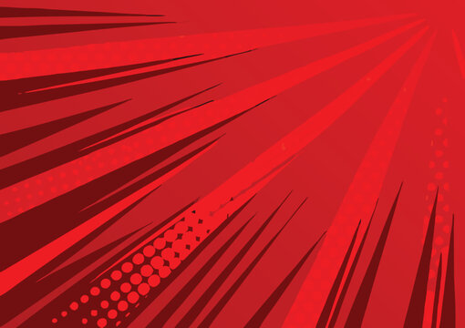 Bold red comic book pop art style background with speed lines and dots for graphic designs