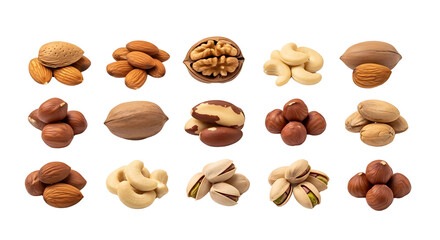 A group of nuts without a background