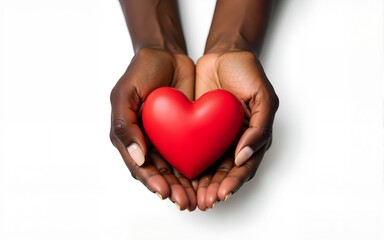 Obraz premium African female hands show heart on white background. High quality