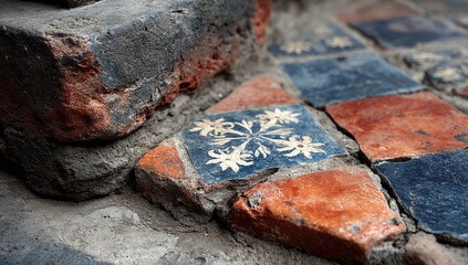 Ancient tiled steps, broken bricks