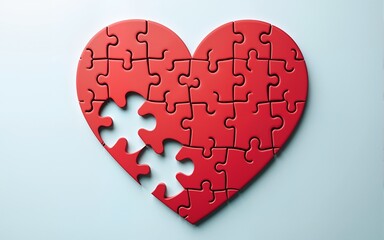 puzzle jigsaw heart on brain,  mental health concept, world autism awareness day. High quality