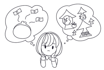 お金の不安がある女性の線画