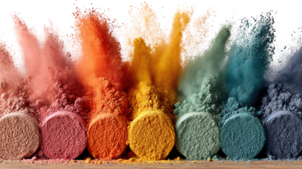 Colorful Explosion of Powders: A vibrant display of colored powders exploding in a captivating array of hues, offering a dynamic and energetic representation of creativity and the sensory experience.