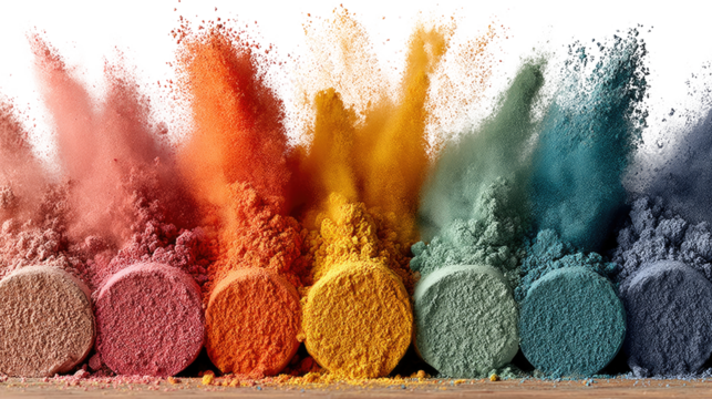 Colorful Explosion of Powders: A vibrant display of colored powders exploding in a captivating array of hues, offering a dynamic and energetic representation of creativity and the sensory experience.