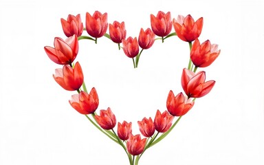 concept of Parkinson's disease day , 11 april, Alzheimer awareness day, dementia diagnosis, memory loss disorder, heart shape and tulip flowers watercolor art in red and white color, cards, banner