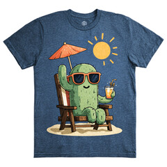 Whimsical Cartoon Cactus Design: Cheerful Summertime Vibes for Fun Graphic Tees on Transparent Background