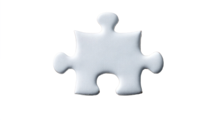 White puzzle piece with clean edges and smooth surface texture isolated, transparent background