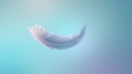 Floating Feather in Soft Blue and Pink on Dreamy Gradient Background