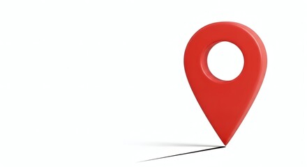 Fototapeta premium A vibrant red 3D location pin stands on a white background, symbolizing a destination or specific point.