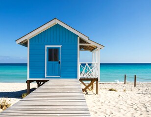 Obraz premium Beach hut by turquoise water