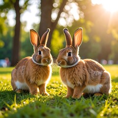 Obraz premium Two rabbits in a park
