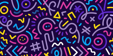 Fototapeta premium Vibrant abstract doodle pattern with playful geometric shapes