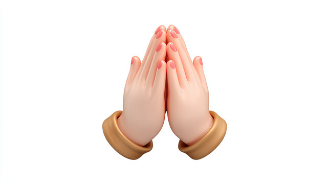 Folded Hands Gesture Icon. Praying hands. 3d rendering isolated on white background. Cartoon plastic style icon Stock Illustration